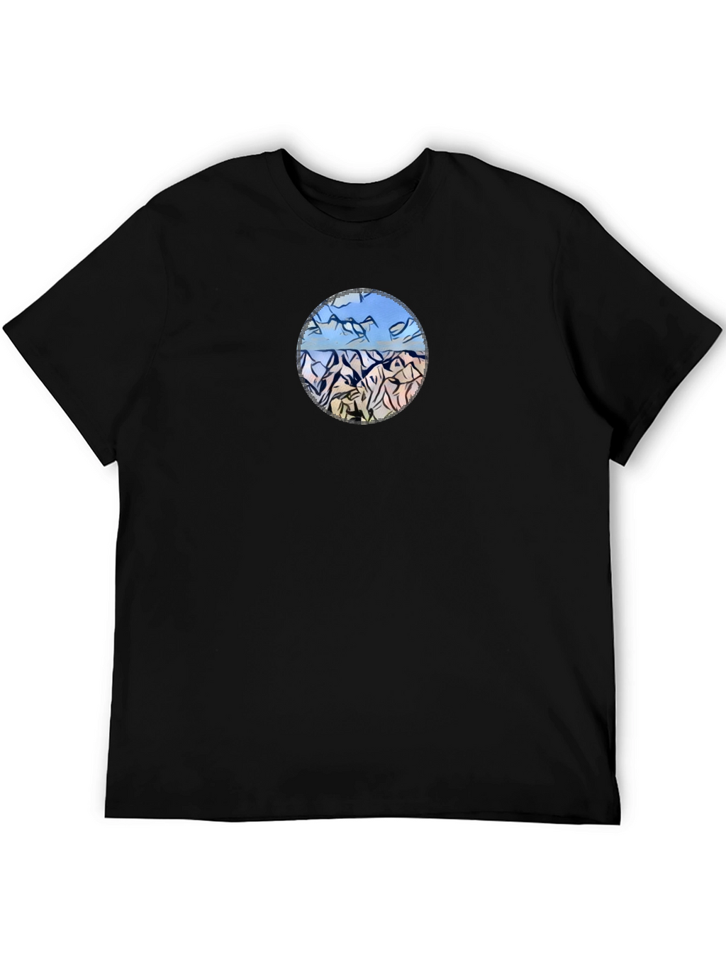 Mountains Landscape Graphic Tee - Black Casual Shirt