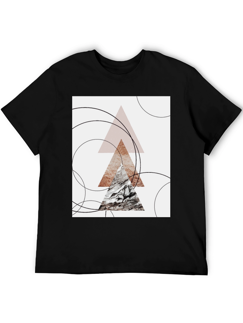Geometric Triangle Print Black T-Shirt