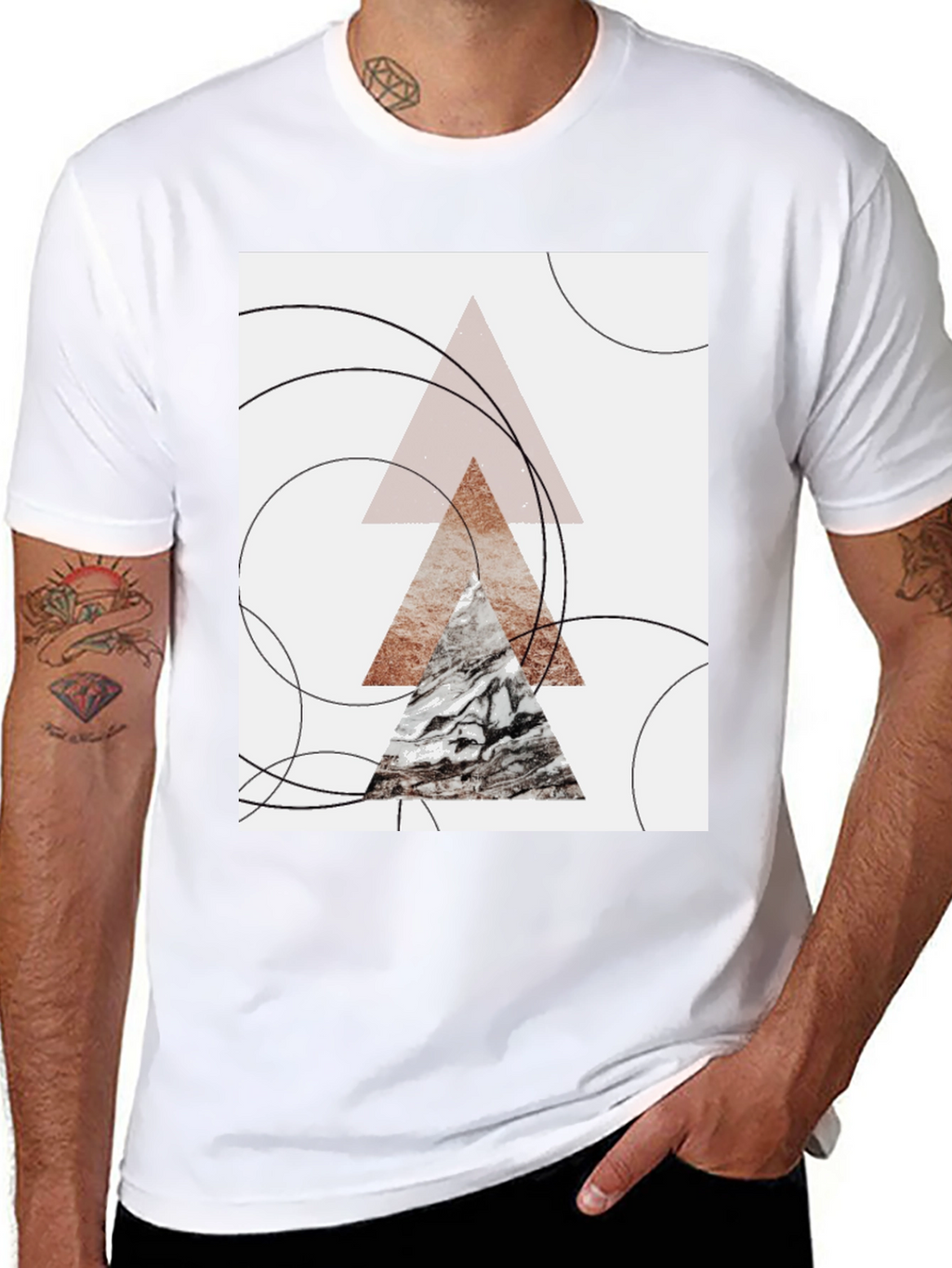 Geometric Triangle Print Black T-Shirt