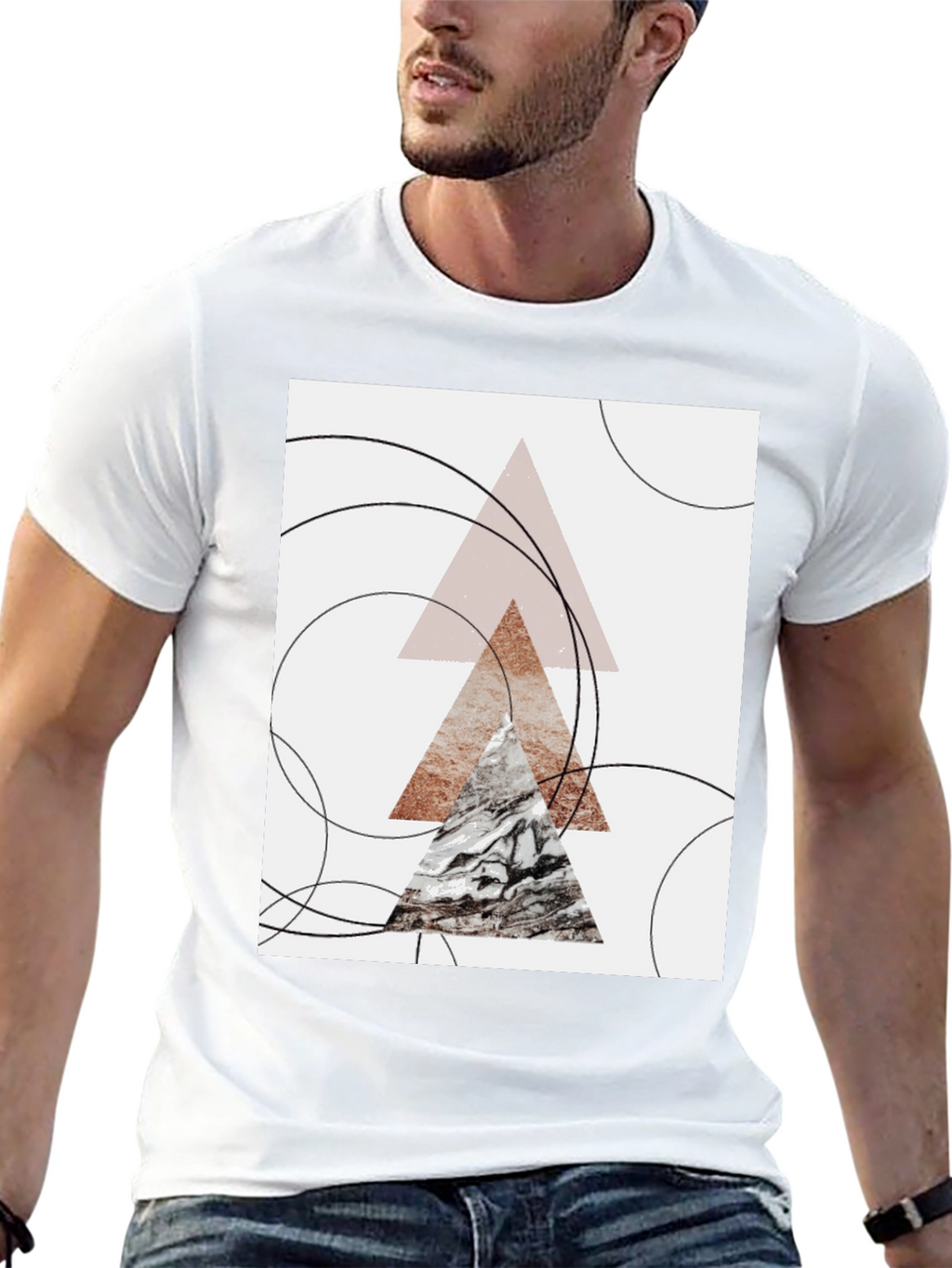 Geometric Triangle Print Black T-Shirt