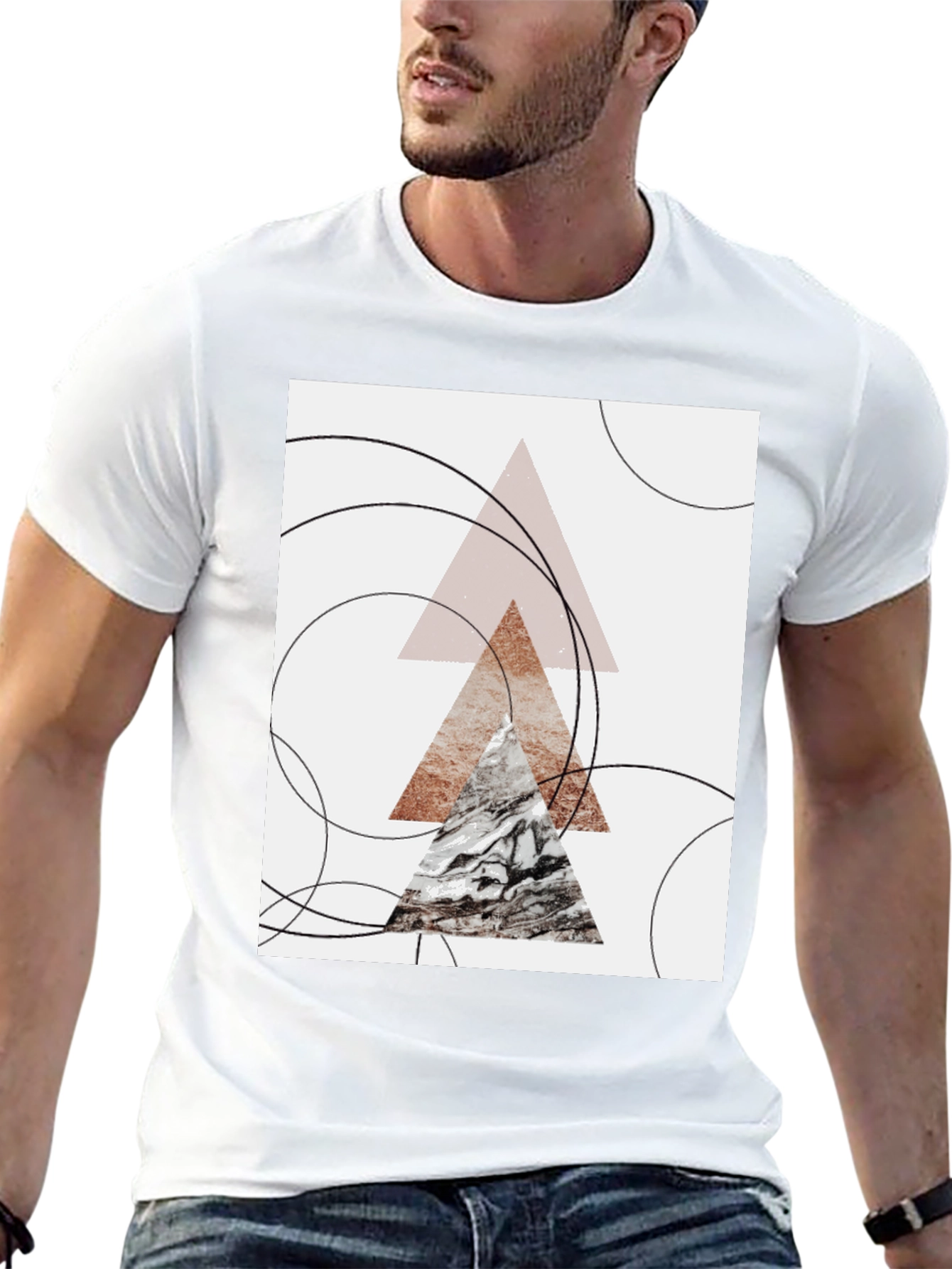 Geometric Triangle Print Black T-Shirt
