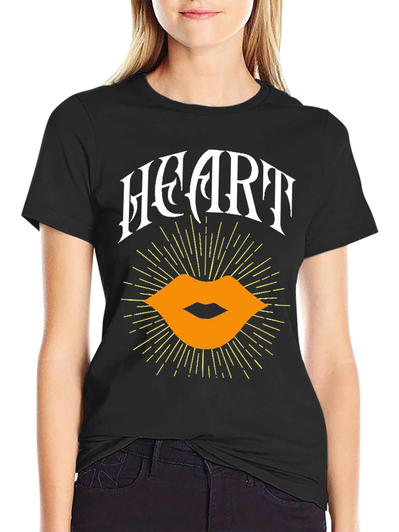 Heart Lips Graphic Black T-Shirt