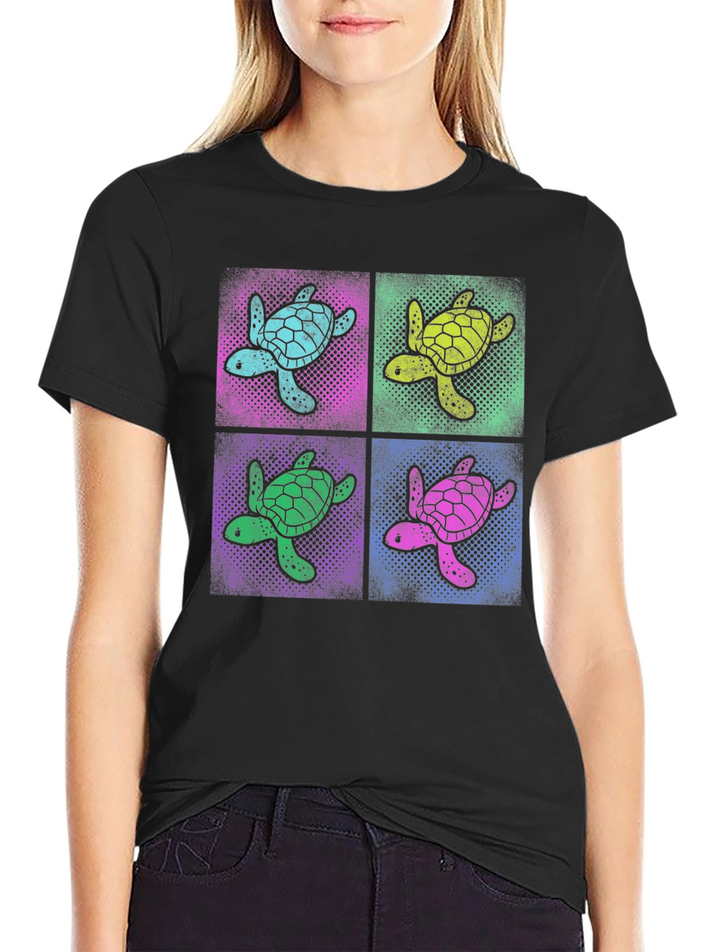 Retro Turtle Pop Art T-Shirt - Black