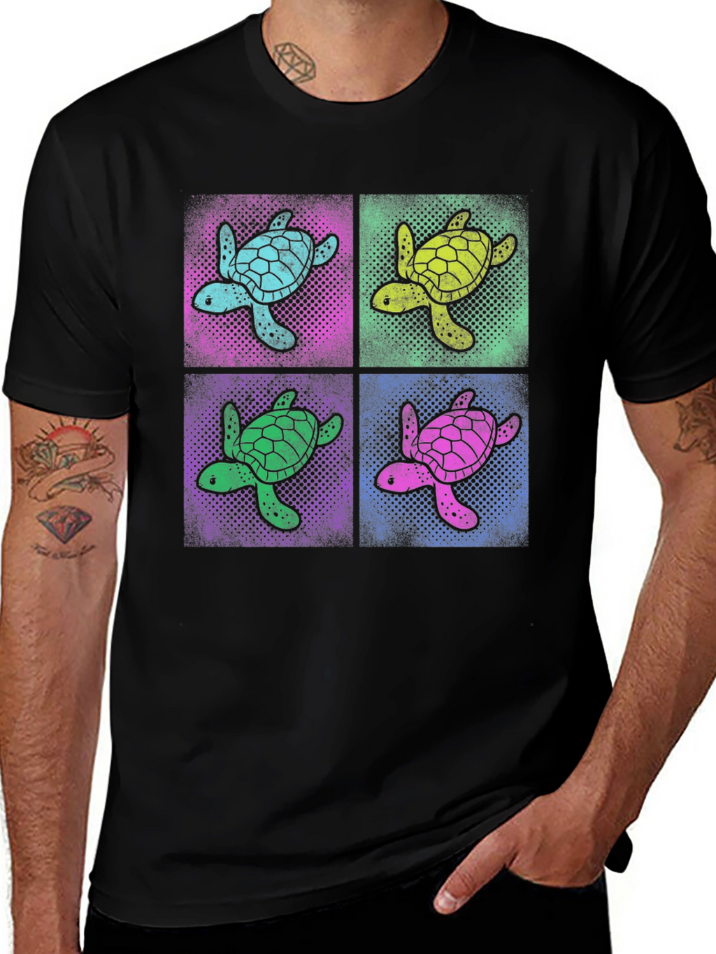 Retro Turtle Pop Art T-Shirt - Black