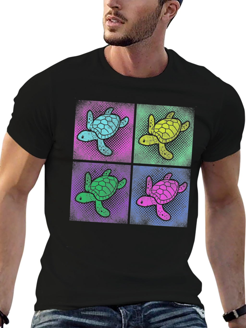 Retro Turtle Pop Art T-Shirt - Black