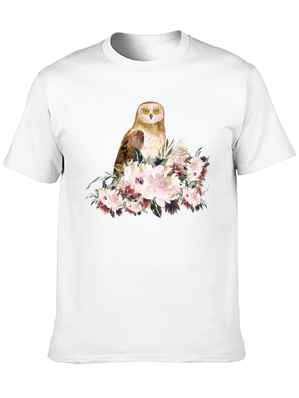 Owl and Floral Black T-Shirt