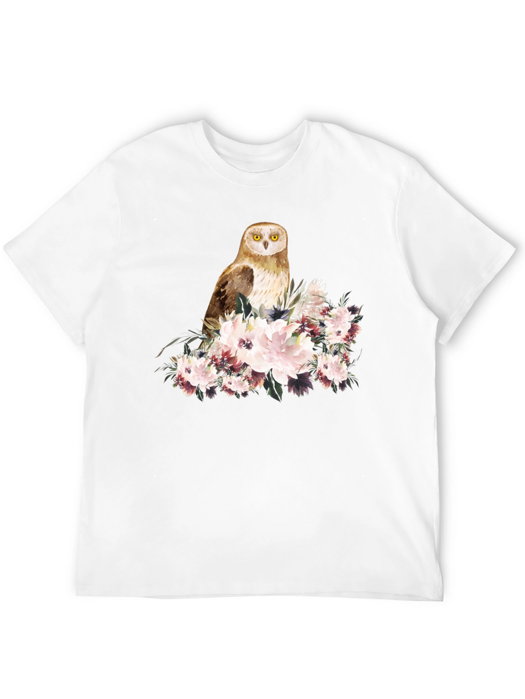 Owl and Floral Black T-Shirt