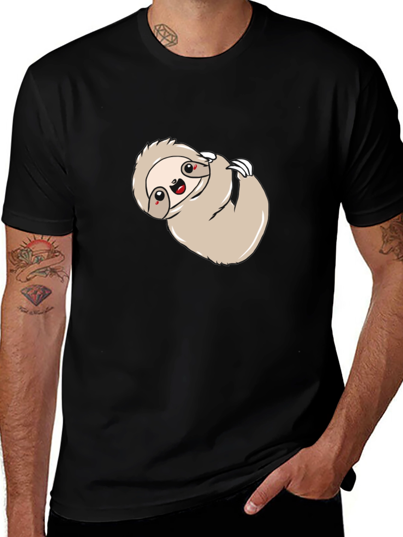 Cute Sloth Graphic Print Black Tee Shirt