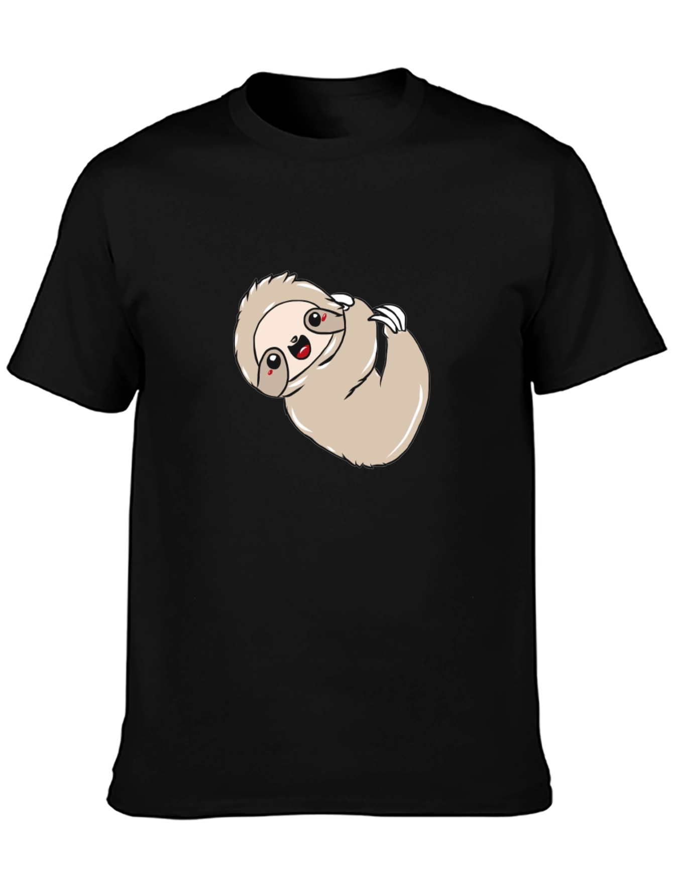 Cute Sloth Graphic Print Black Tee Shirt