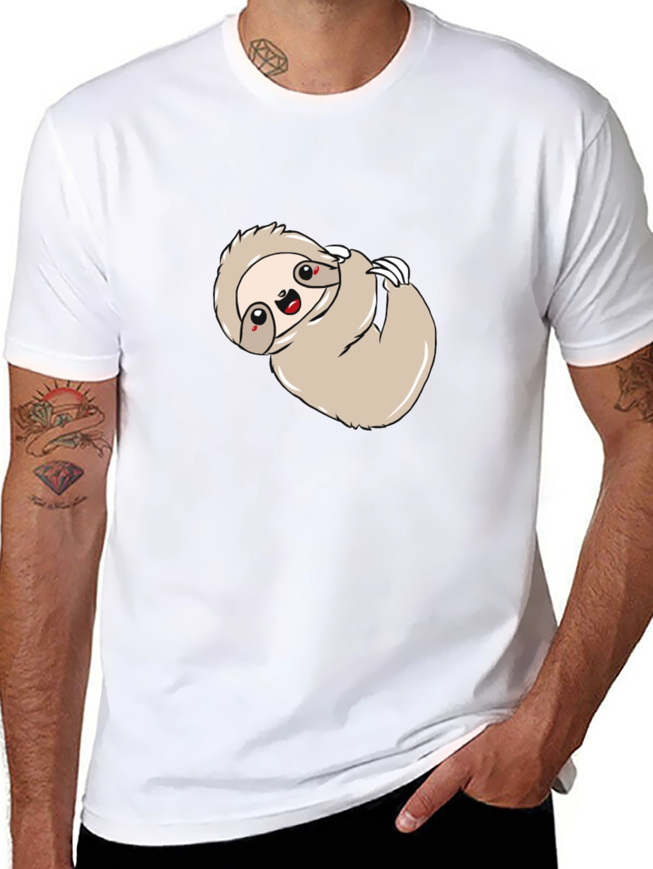 Cute Sloth Graphic Print Black Tee Shirt