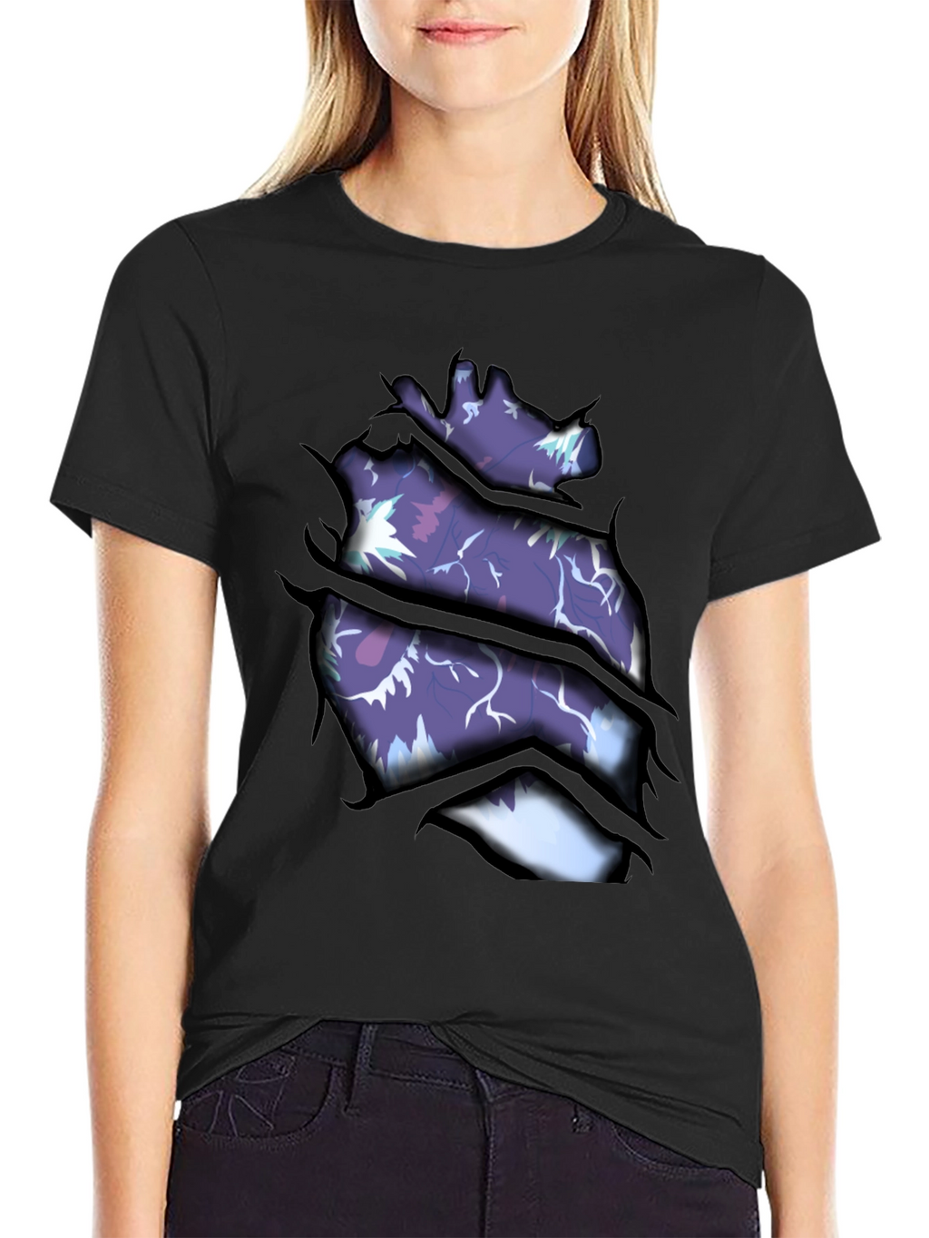 Ripped Open Heart Graphic Print T-Shirt