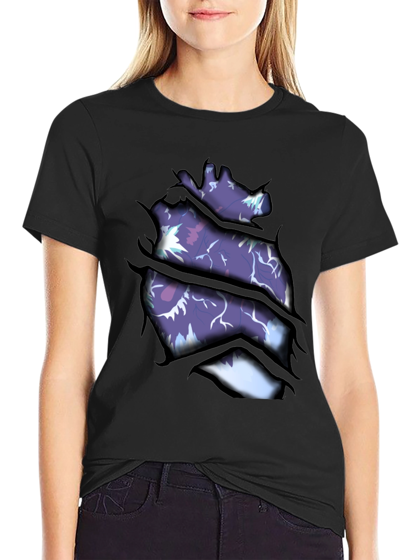 Ripped Open Heart Graphic Print T-Shirt