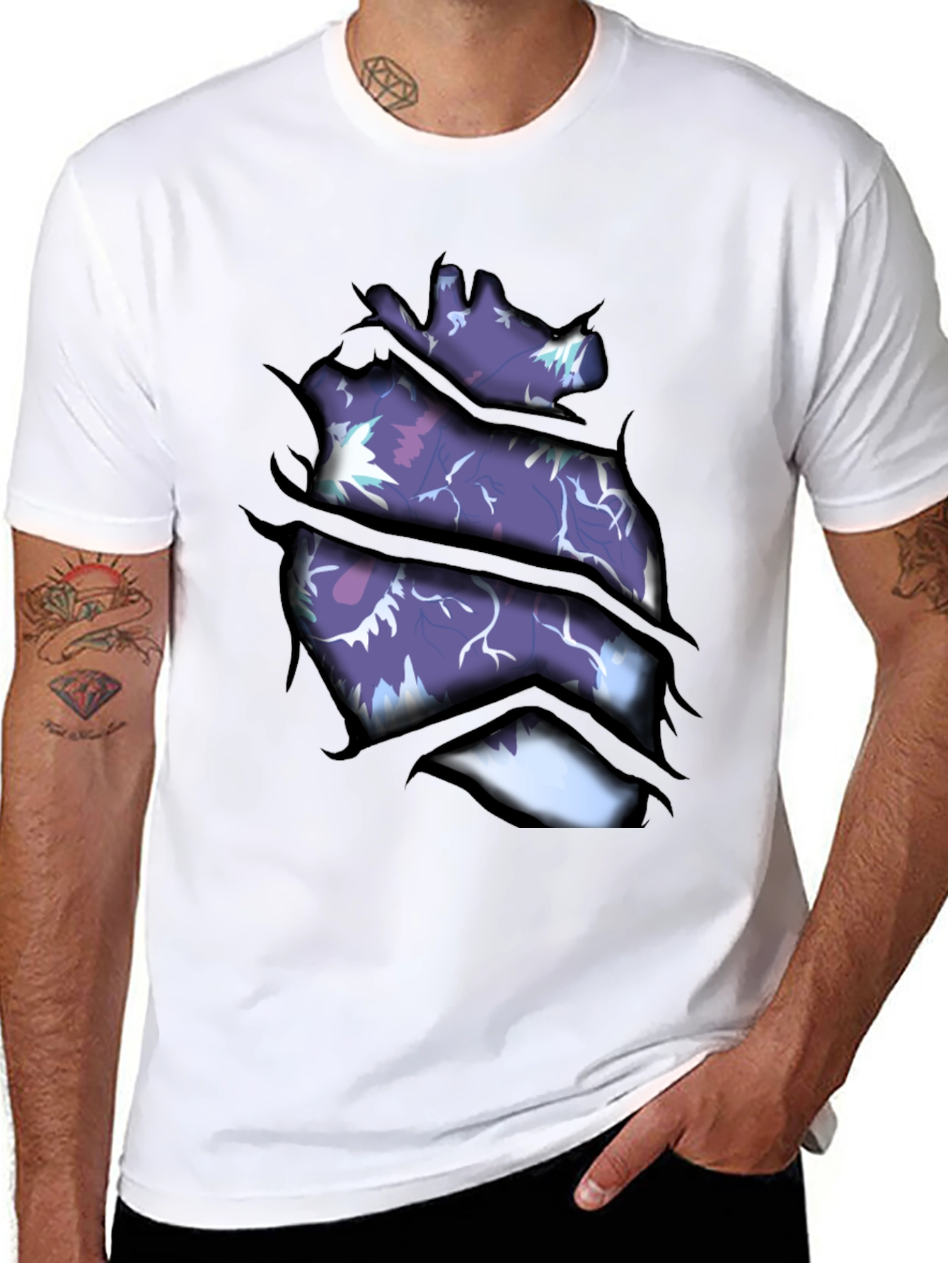 Ripped Open Heart Graphic Print T-Shirt