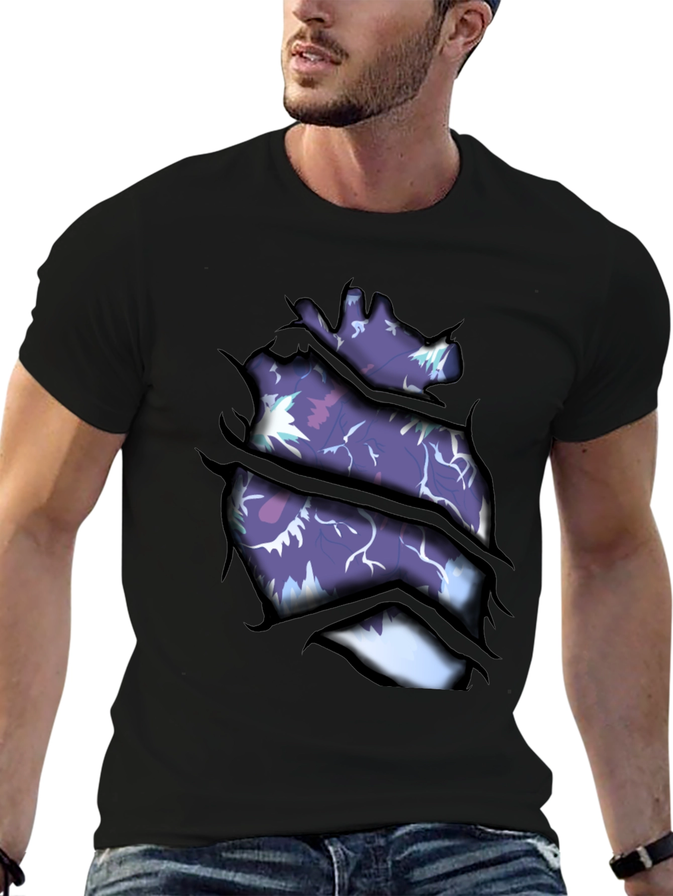 Ripped Open Heart Graphic Print T-Shirt