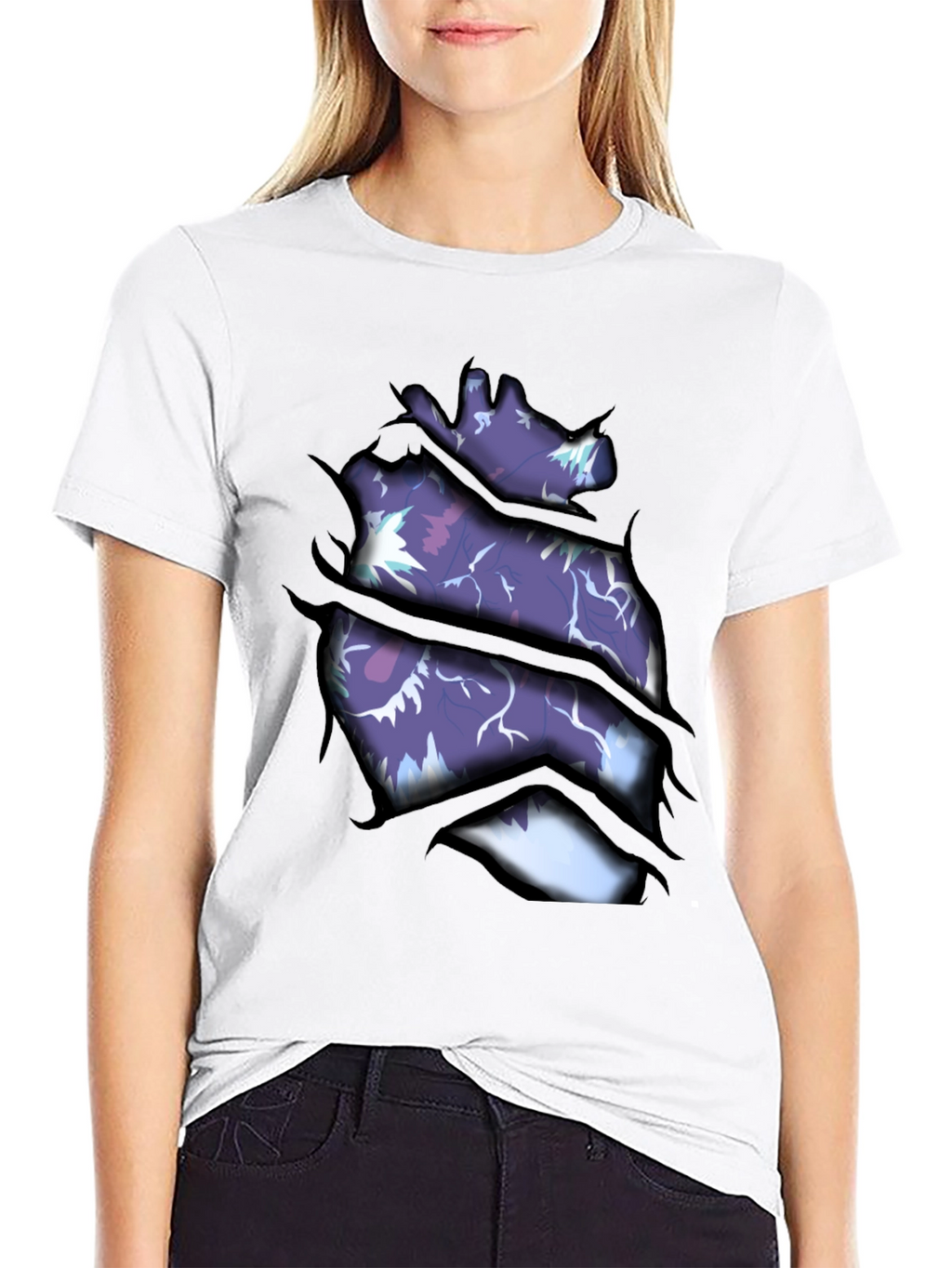 Ripped Open Heart Graphic Print T-Shirt