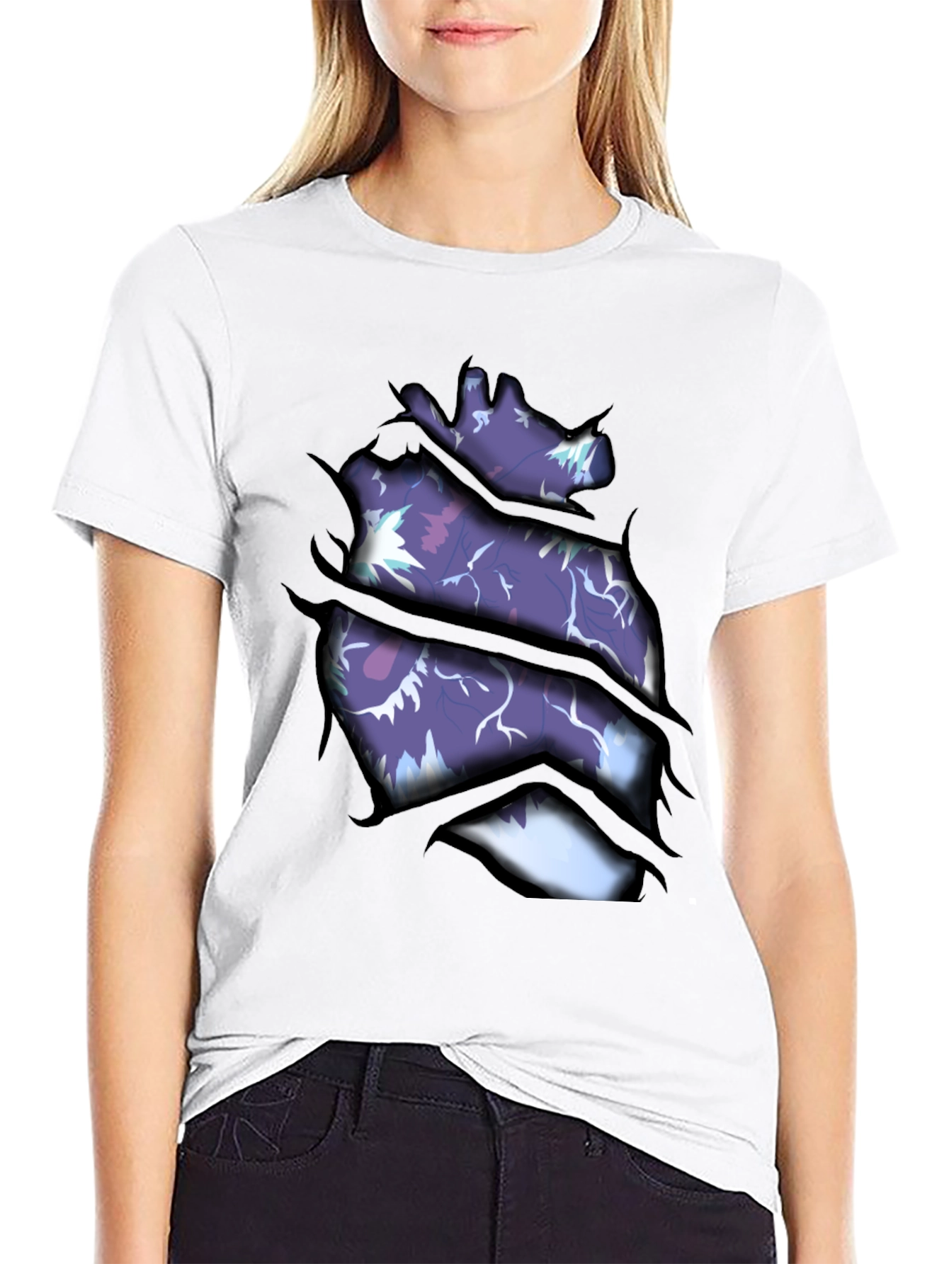 Ripped Open Heart Graphic Print T-Shirt