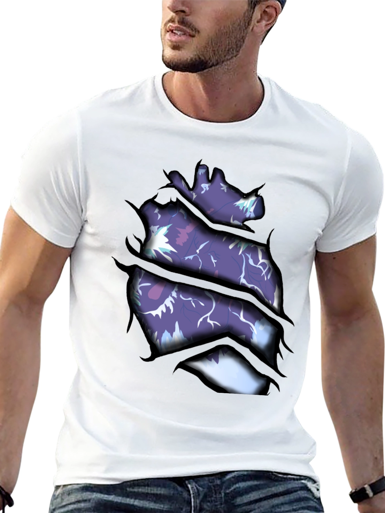 Ripped Open Heart Graphic Print T-Shirt