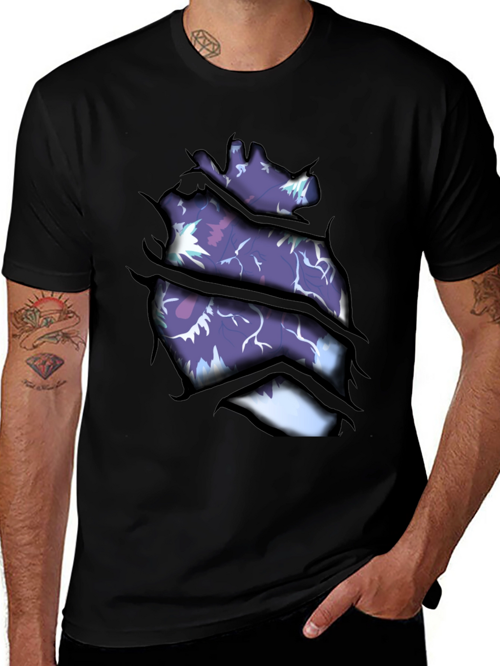 Ripped Open Heart Graphic Print T-Shirt