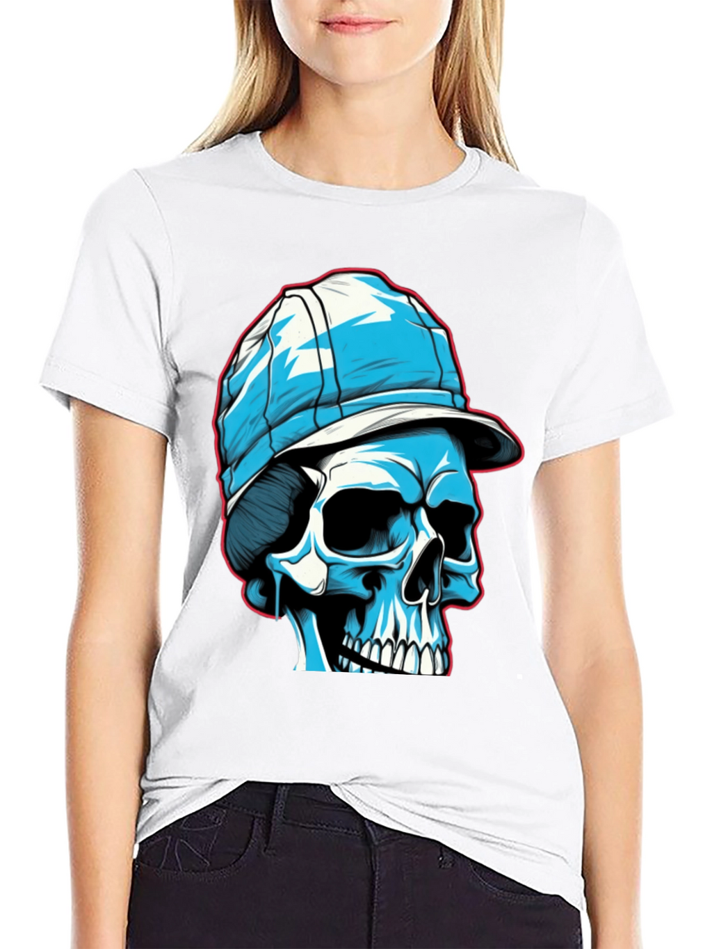 Skull in Cap Graphic Tee - Black Cotton Blend