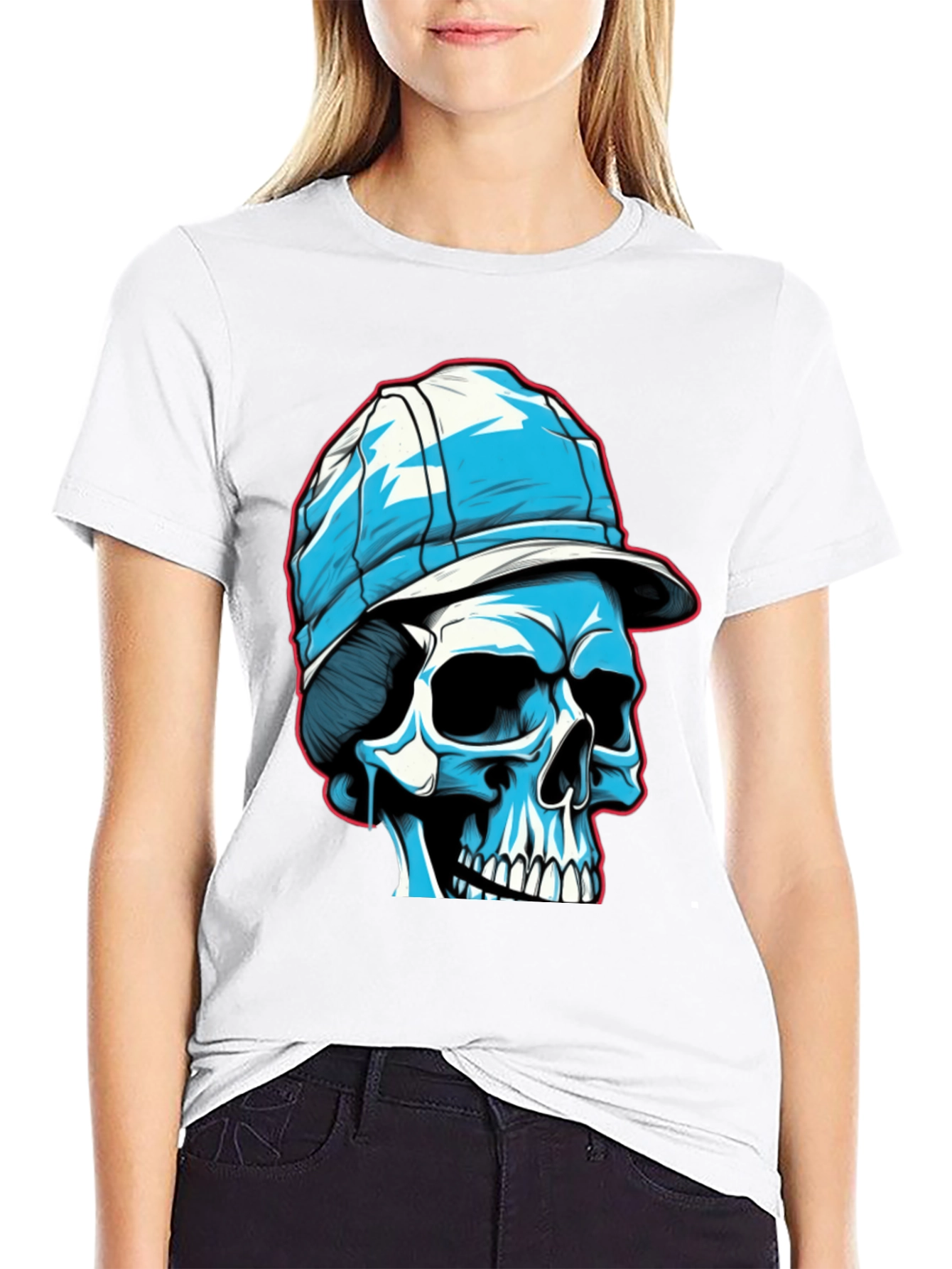 Skull in Cap Graphic Tee - Black Cotton Blend