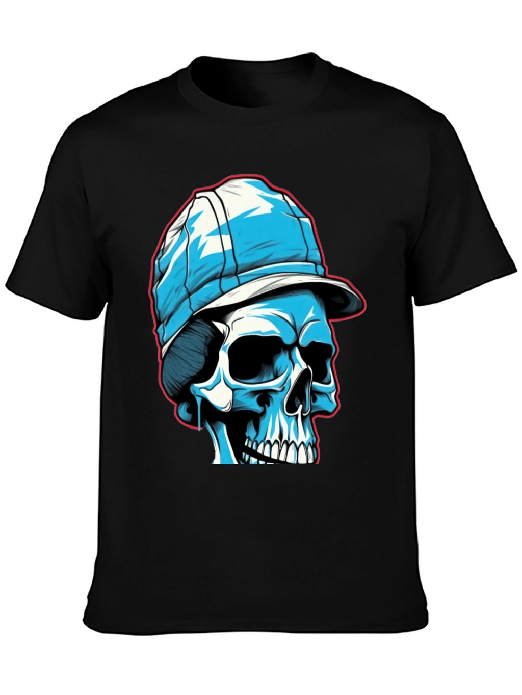 Skull in Cap Graphic Tee - Black Cotton Blend