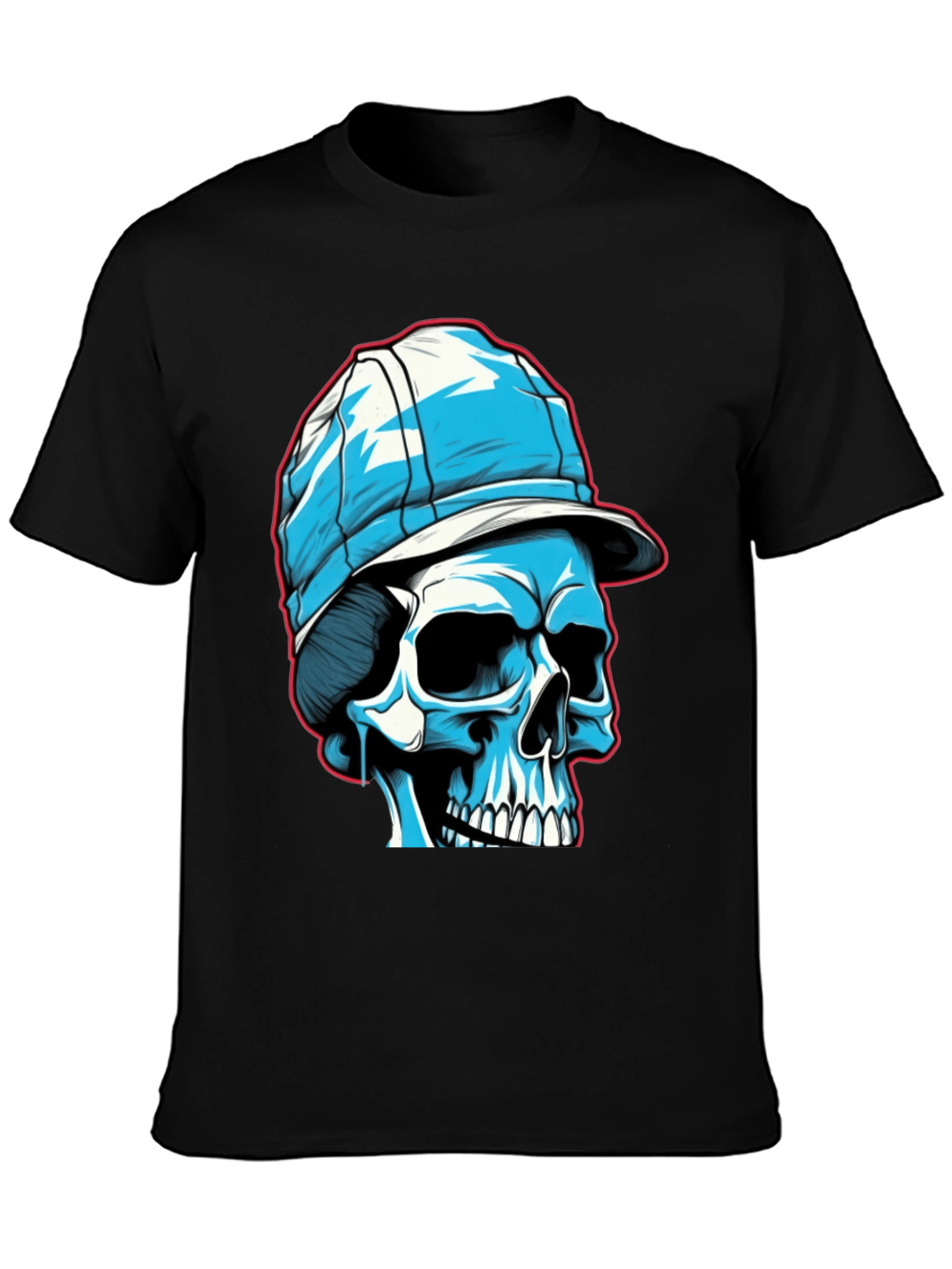 Skull in Cap Graphic Tee - Black Cotton Blend