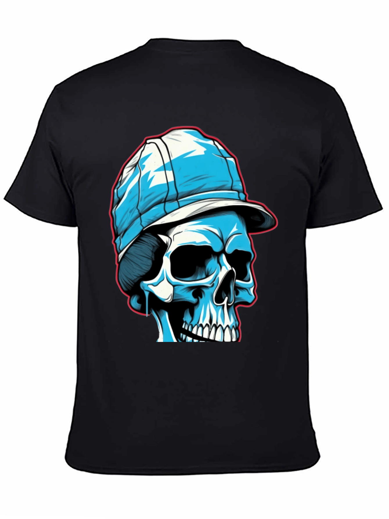 Skull in Cap Graphic Tee - Black Cotton Blend