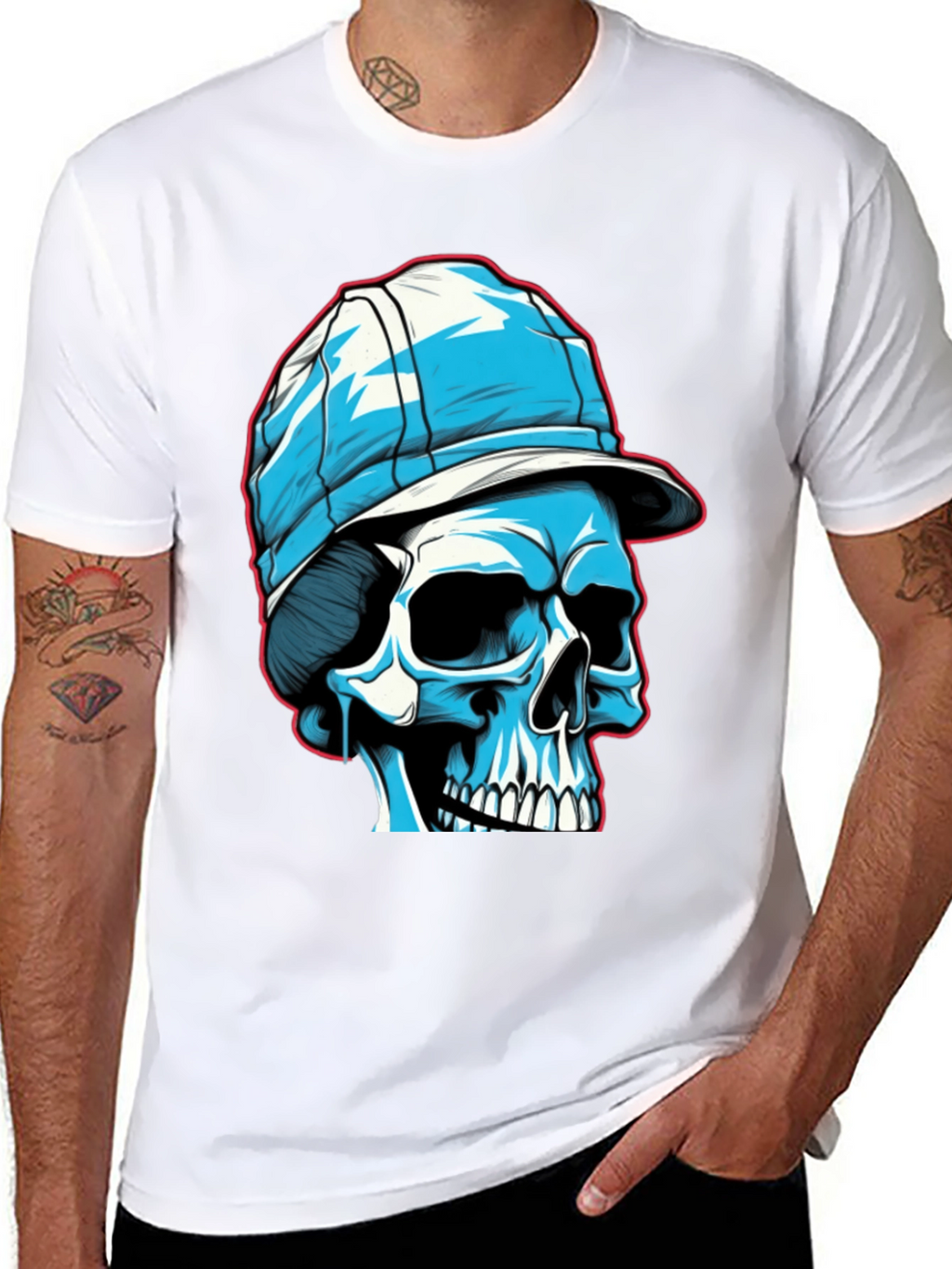 Skull in Cap Graphic Tee - Black Cotton Blend