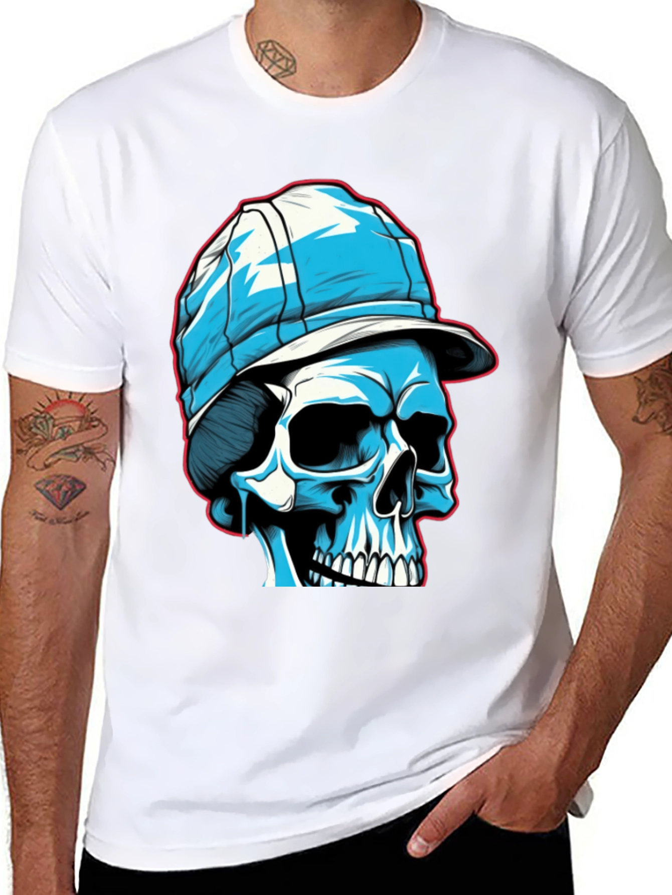 Skull in Cap Graphic Tee - Black Cotton Blend