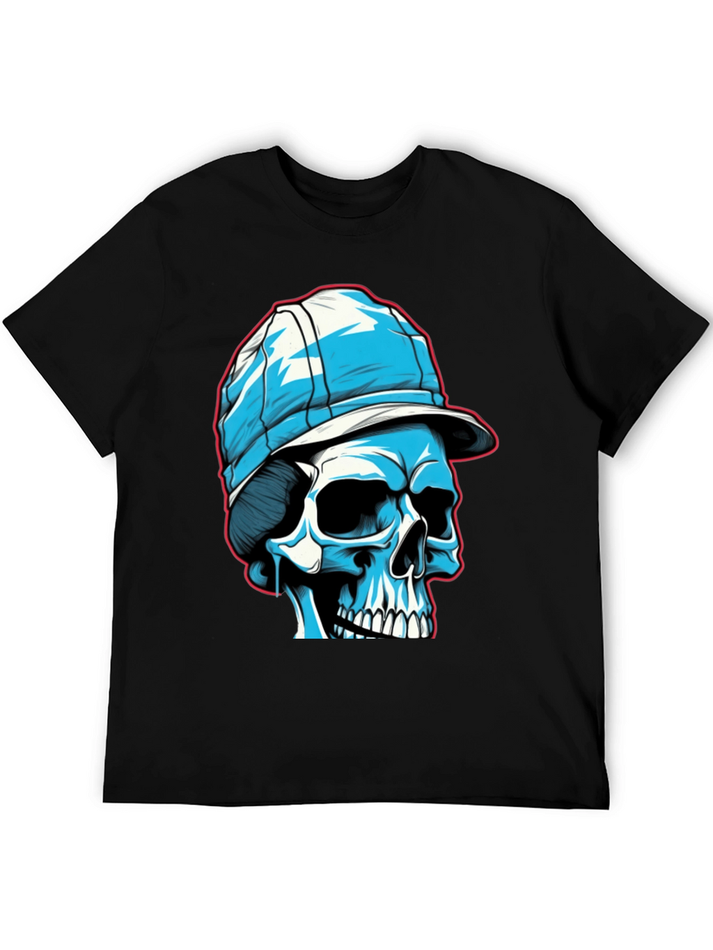 Skull in Cap Graphic Tee - Black Cotton Blend