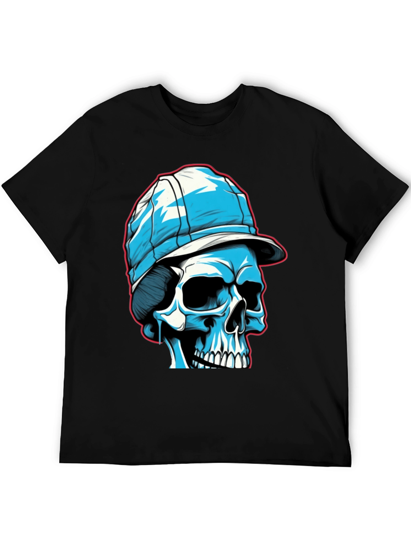 Skull in Cap Graphic Tee - Black Cotton Blend