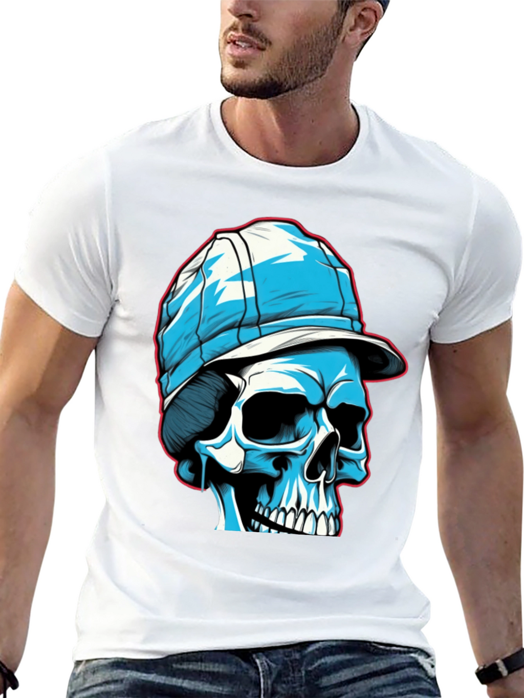 Skull in Cap Graphic Tee - Black Cotton Blend
