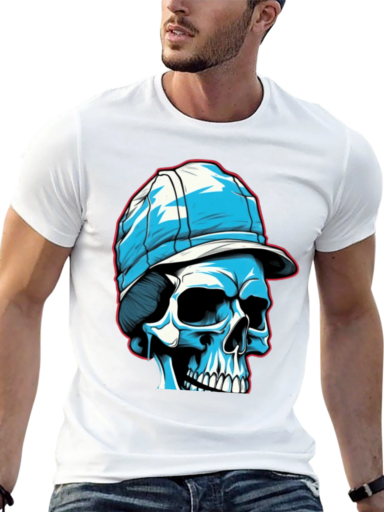 Skull in Cap Graphic Tee - Black Cotton Blend