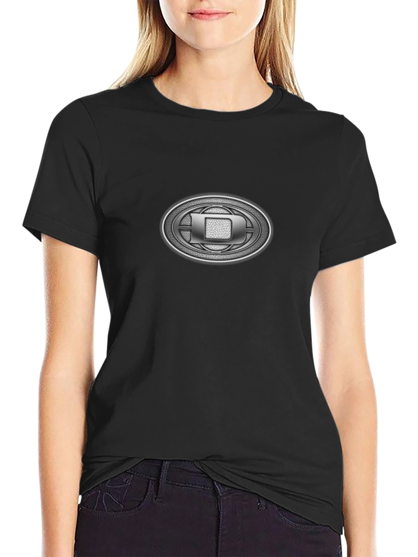Black T-Shirt with Oval Emblem