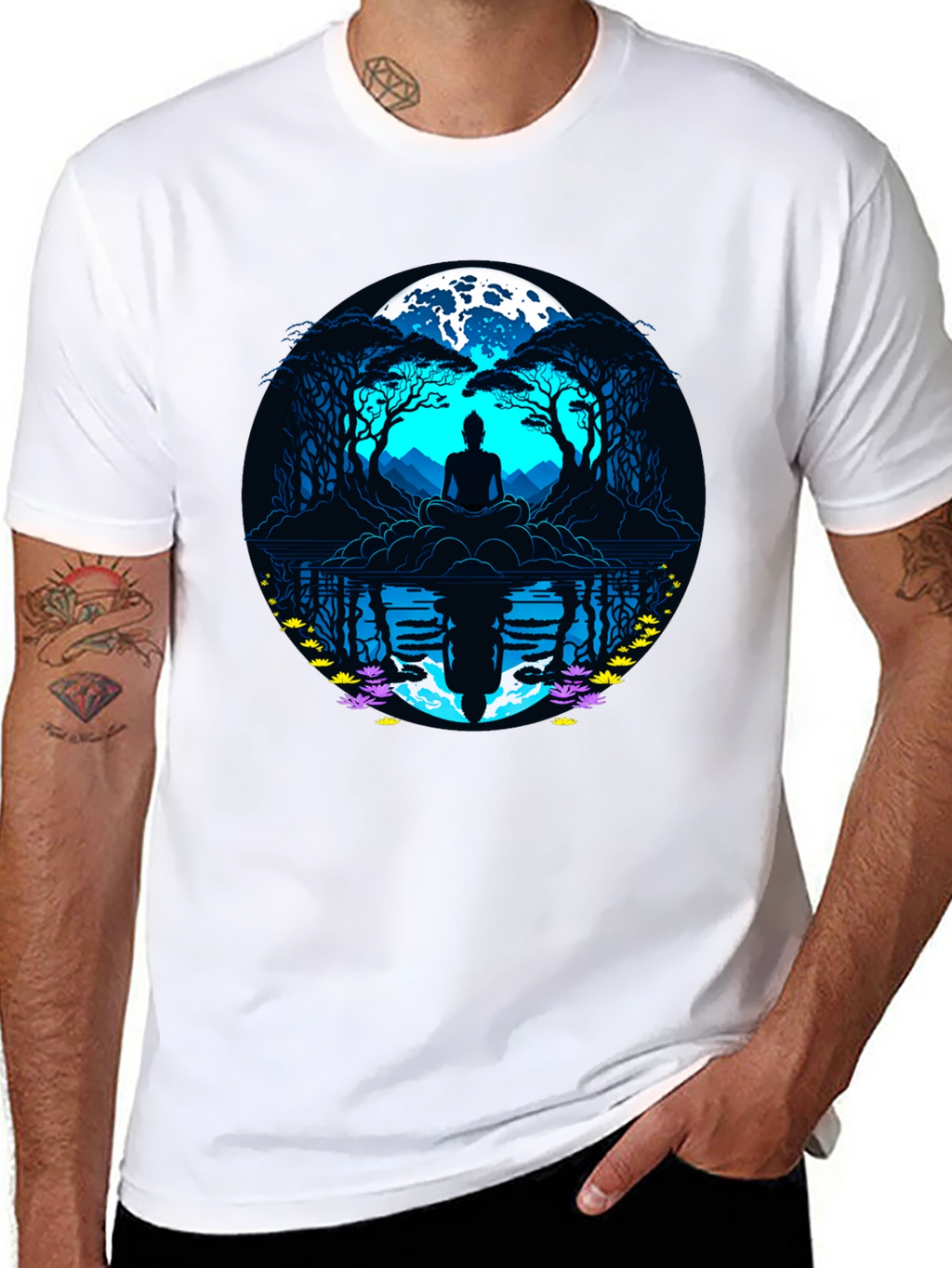 Zen Meditation T-Shirt - Moonlit Reflections