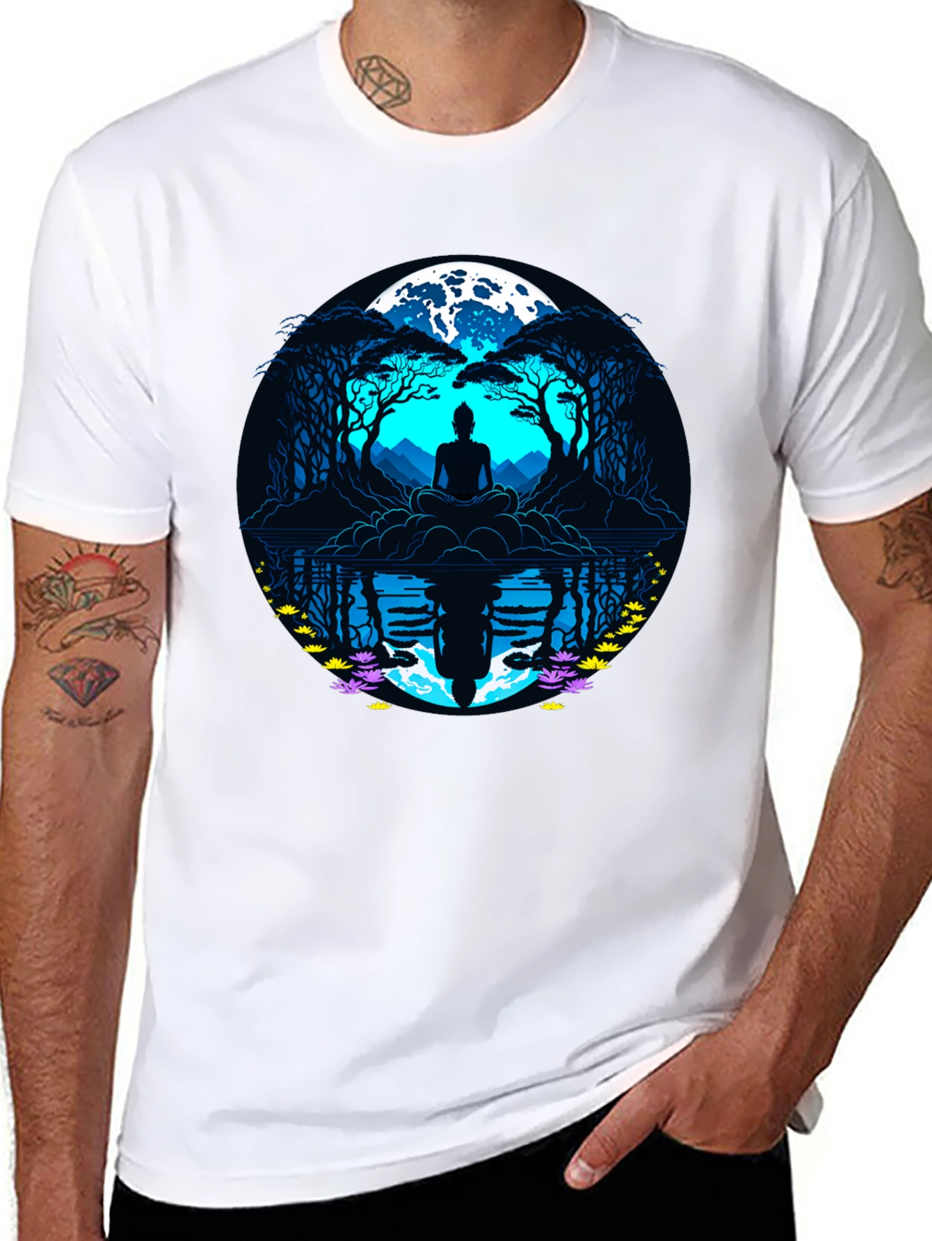 Zen Meditation T-Shirt - Moonlit Reflections