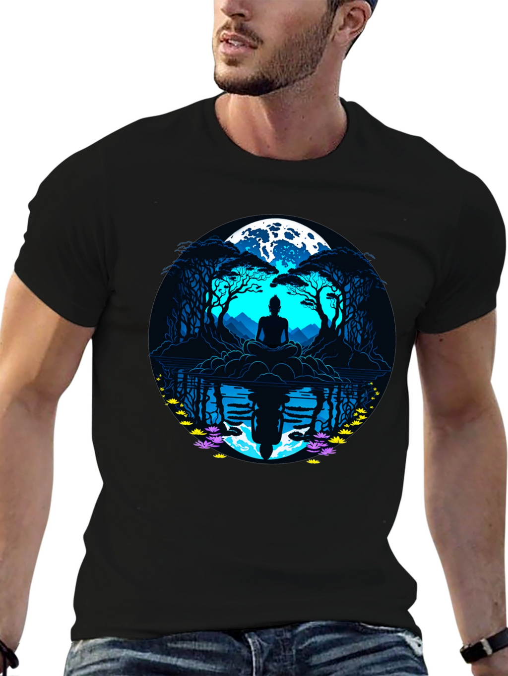 Zen Meditation T-Shirt - Moonlit Reflections
