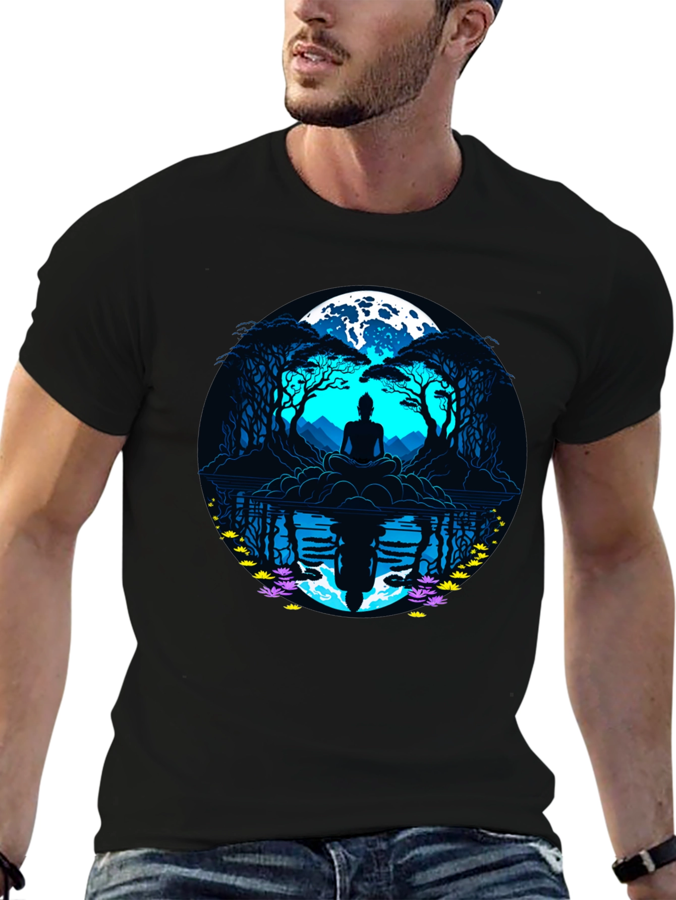 Zen Meditation T-Shirt - Moonlit Reflections