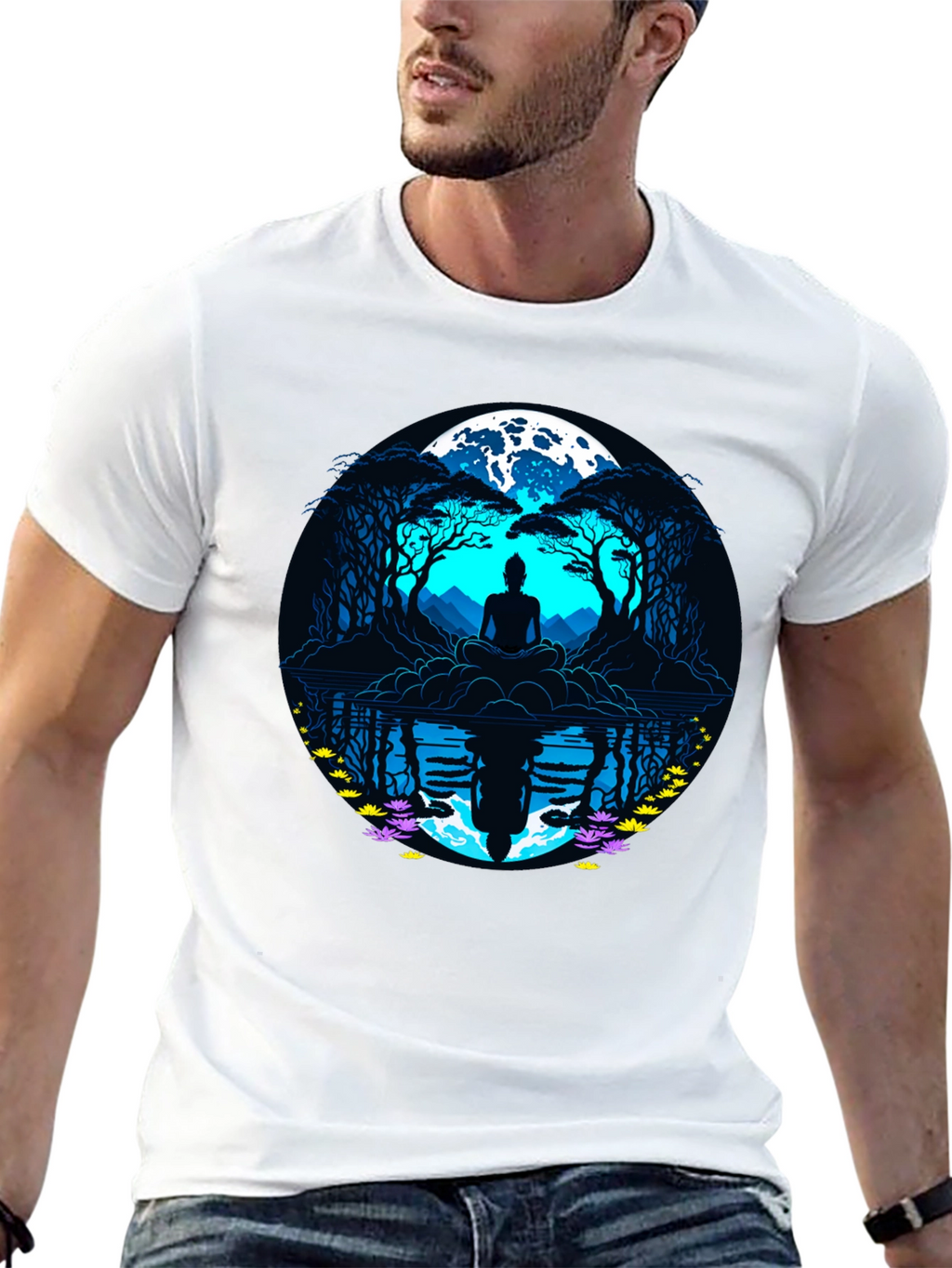Zen Meditation T-Shirt - Moonlit Reflections