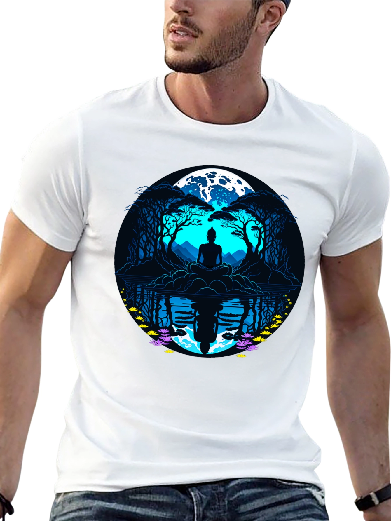 Zen Meditation T-Shirt - Moonlit Reflections