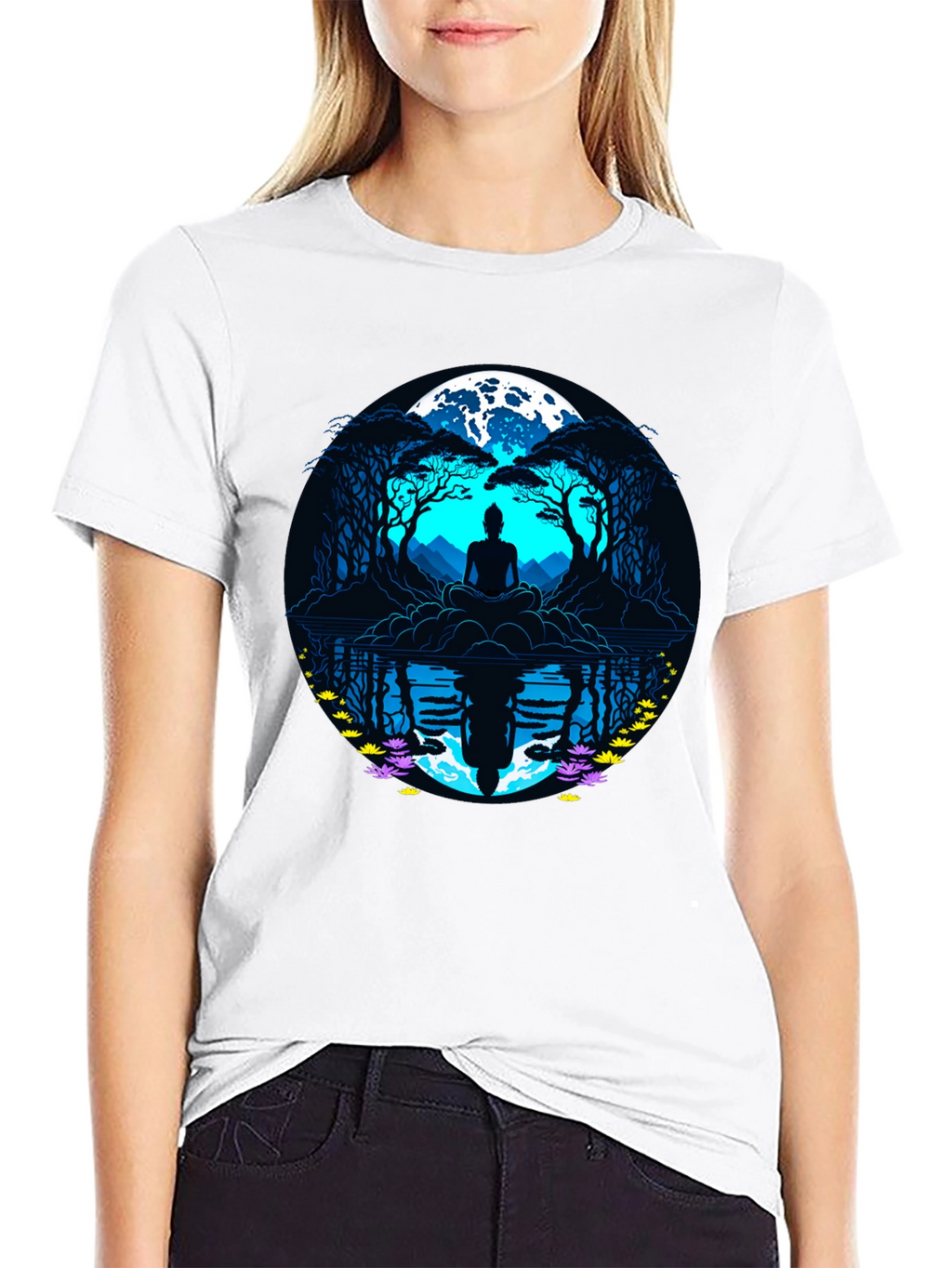 Zen Meditation T-Shirt - Moonlit Reflections