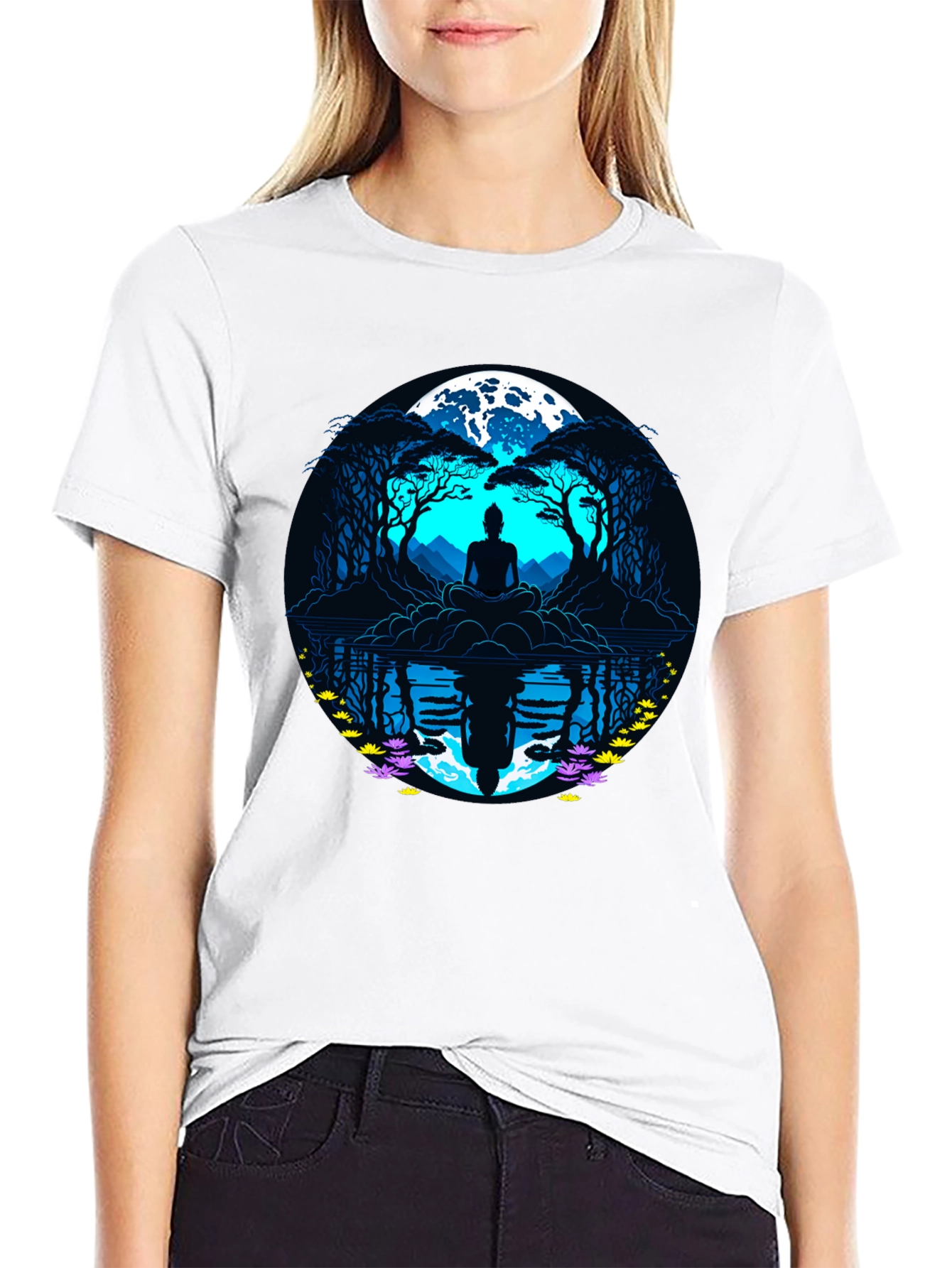Zen Meditation T-Shirt - Moonlit Reflections