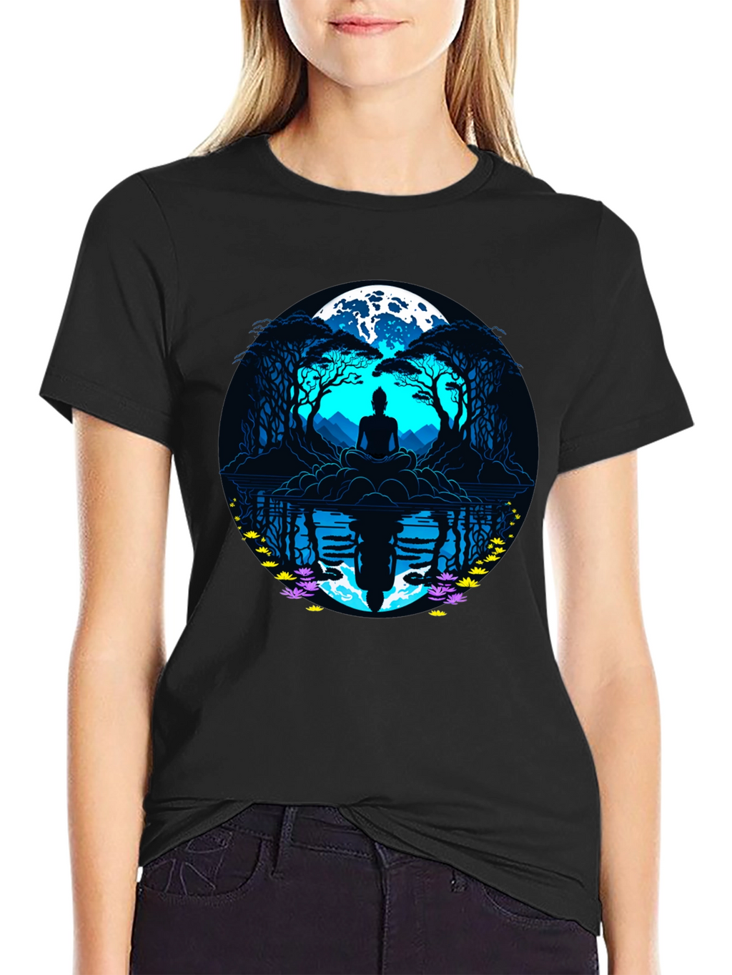 Zen Meditation T-Shirt - Moonlit Reflections