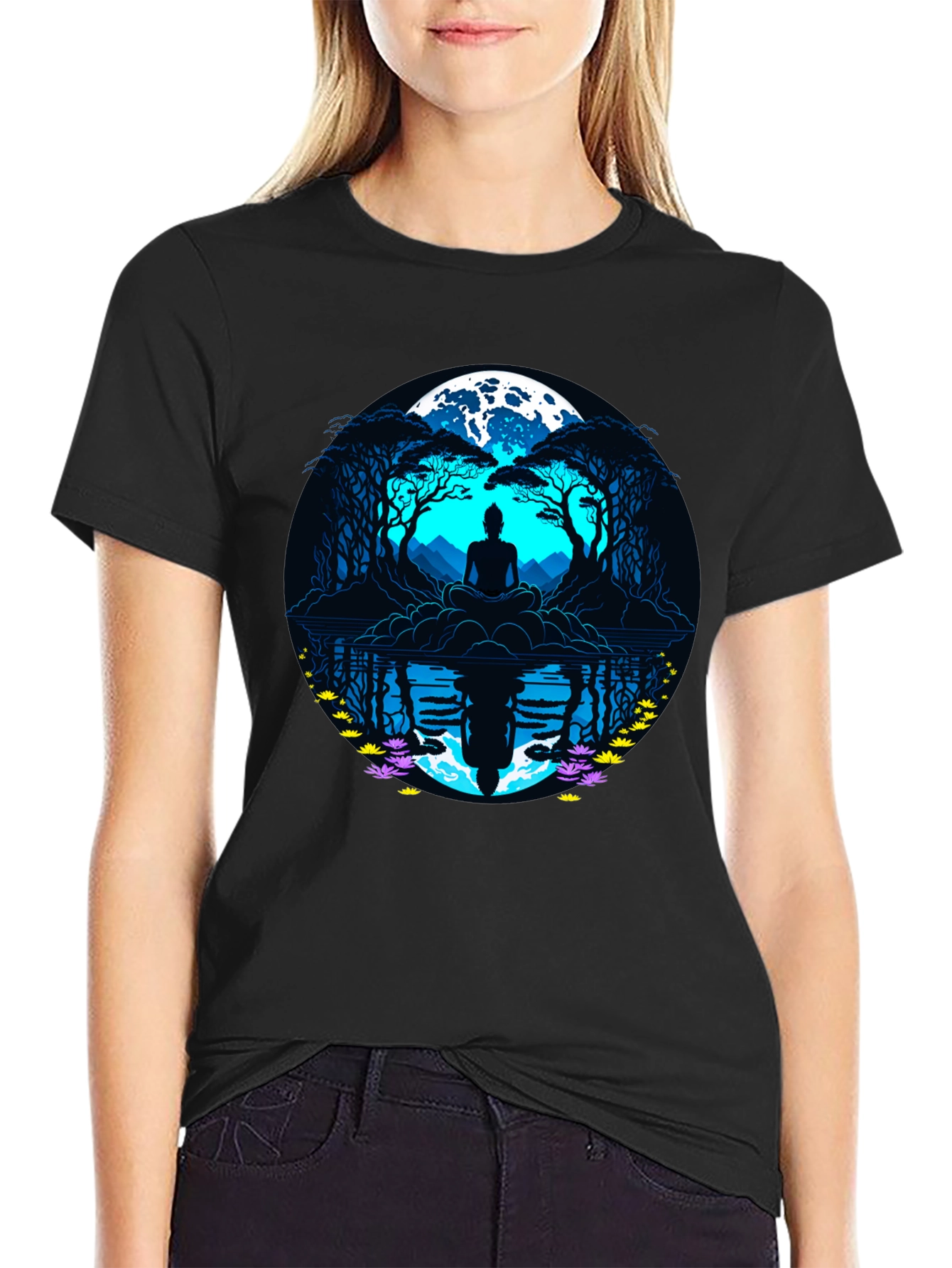Zen Meditation T-Shirt - Moonlit Reflections