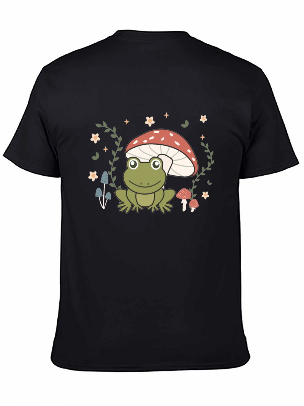 Frog on Mushroom Black Graphic Tee