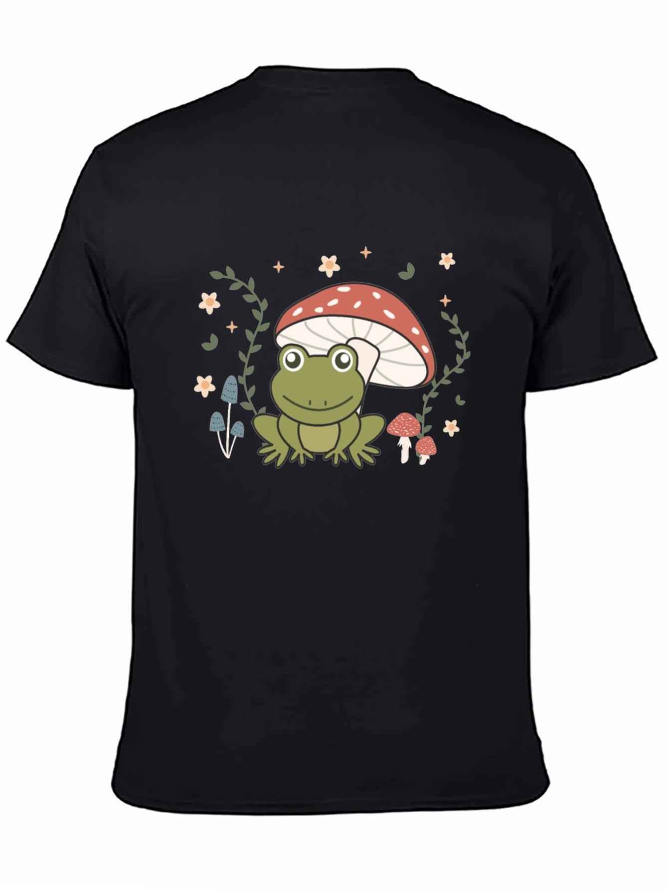 Frog on Mushroom Black Graphic Tee