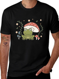 Frog on Mushroom Black Graphic Tee