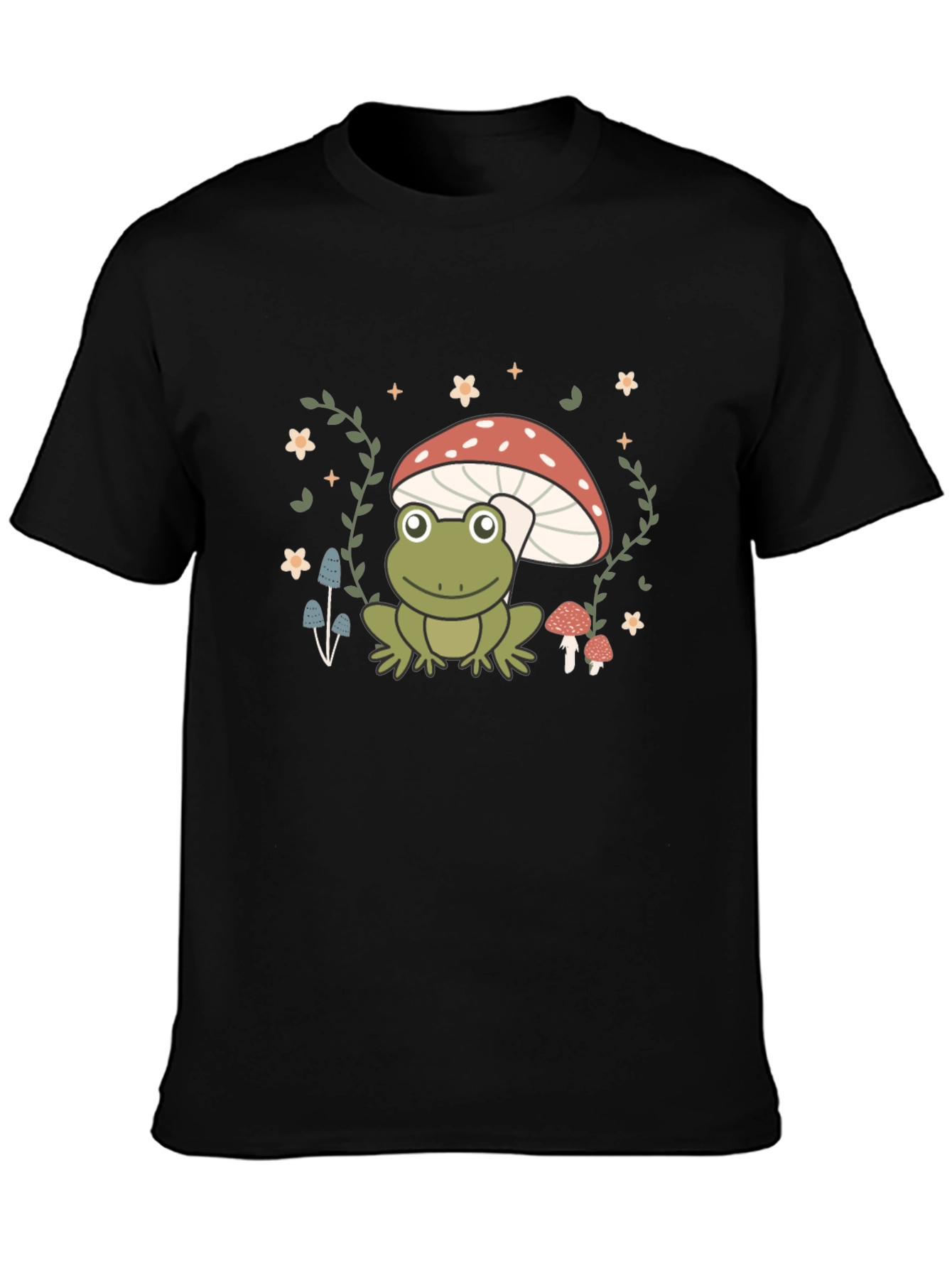 Frog on Mushroom Black Graphic Tee