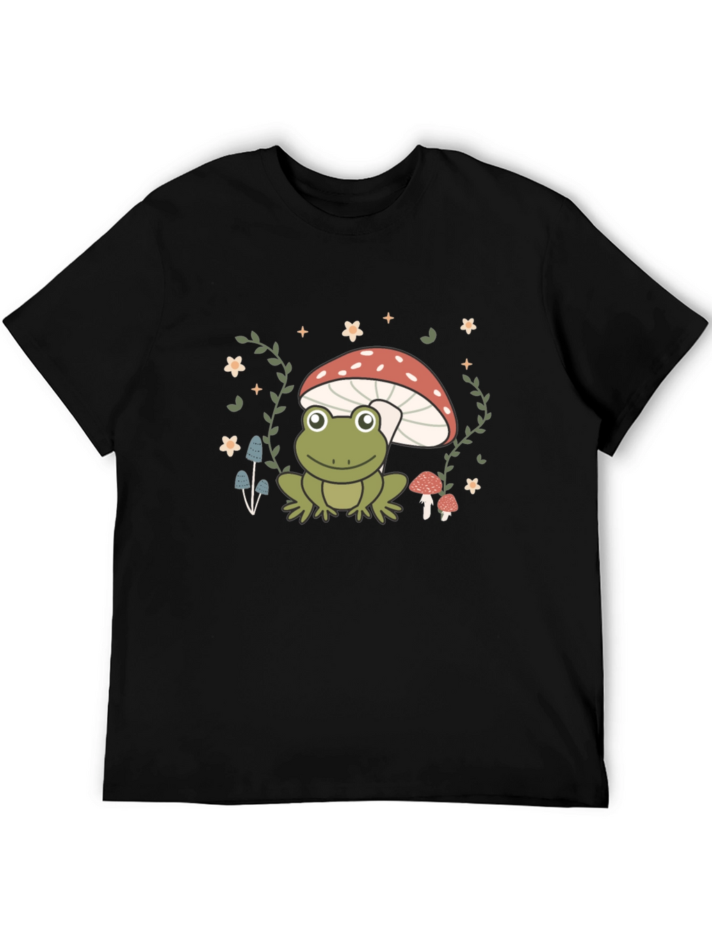Frog on Mushroom Black Graphic Tee