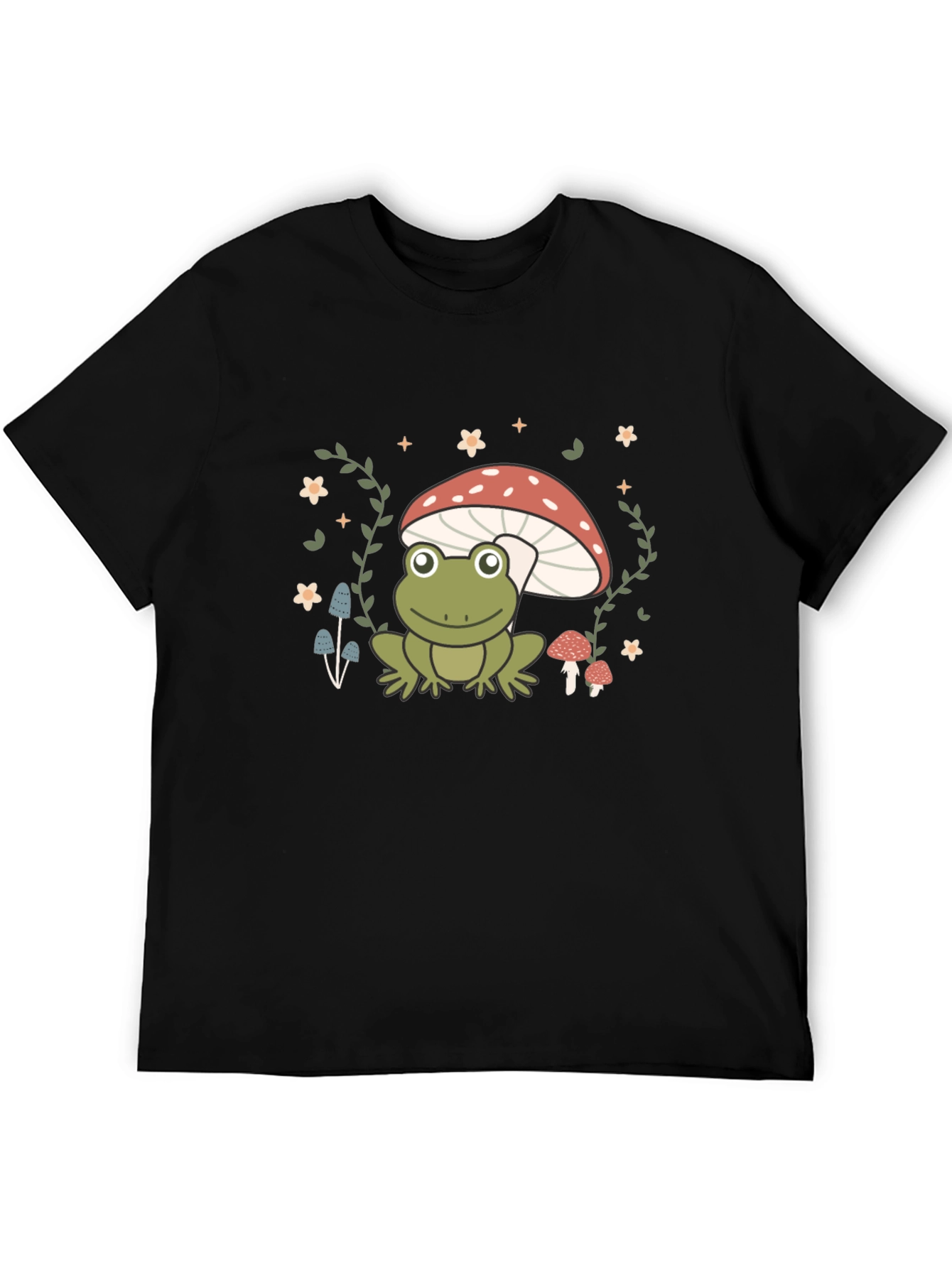 Frog on Mushroom Black Graphic Tee